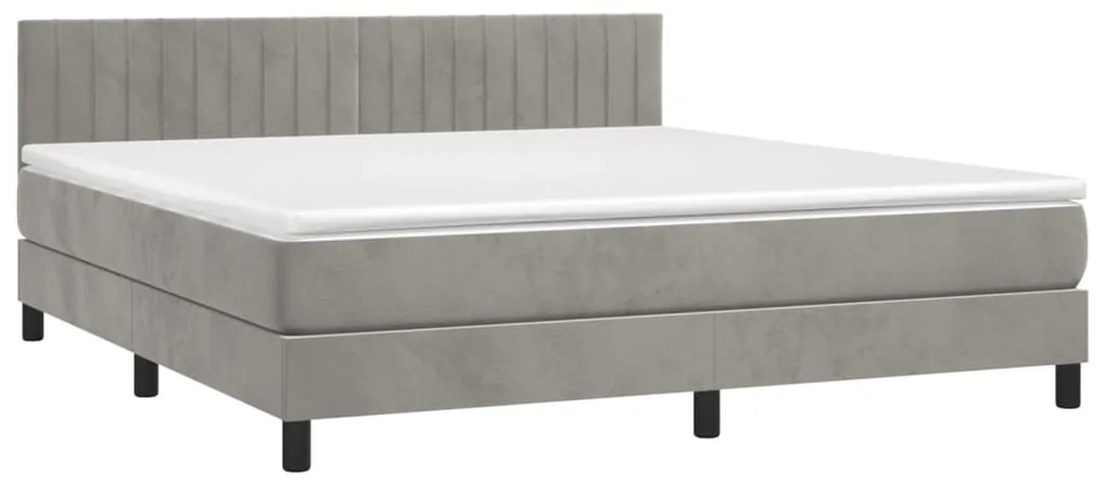 vidaXL Κρεβάτι Boxspring με Στρώμα Ανοιχτό Γκρι 180x200 εκ. Βελούδινο