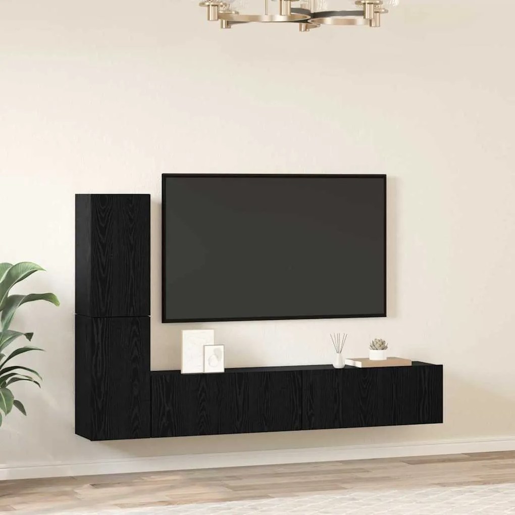 vidaXL Τηλεοπτική Κάβα Τοίχου 4 pcs Μαύρη δρυς Επεξεργασμένο ξύλο