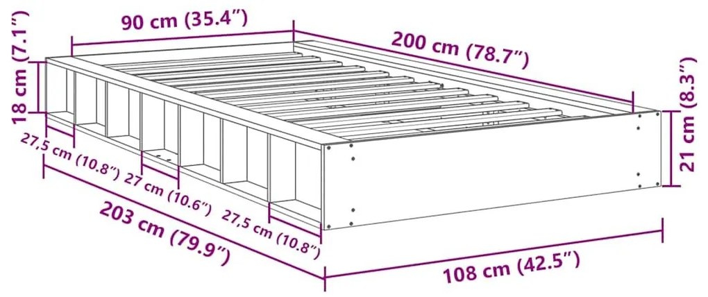 Πλαίσιο κρεβατιού χωρίς στρώμα 90x200 cm μασίφ ξύλο δρυς - Καφέ