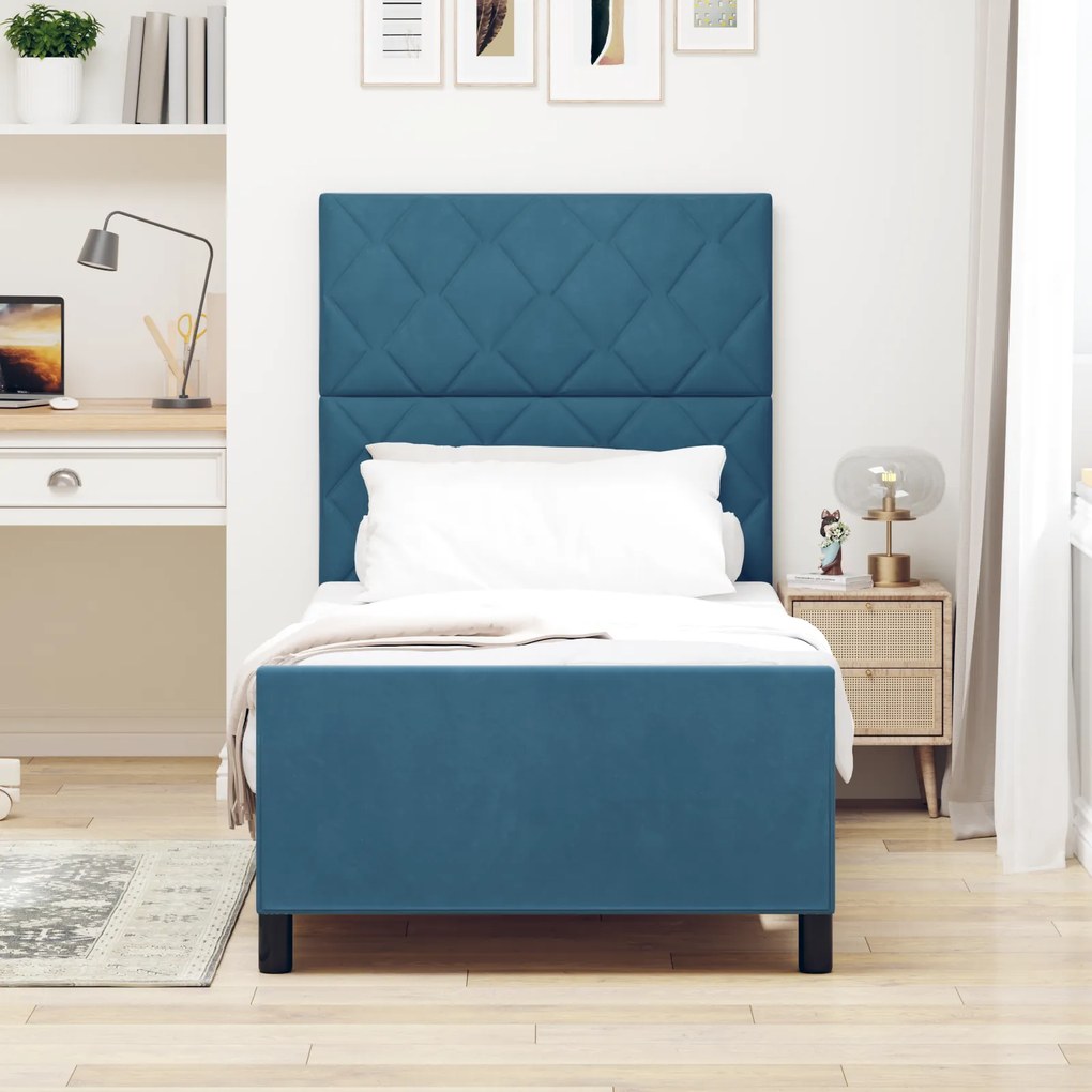 vidaXL Κρεβάτι Σκελετός Σκούρο Μπλε 100x200 cm Βελούδο