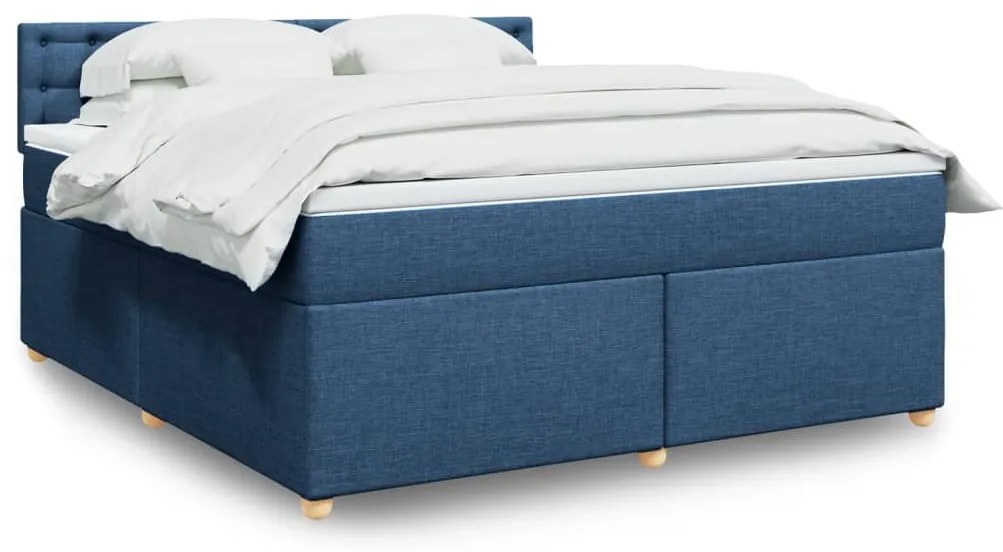 vidaXL Κρεβάτι Boxspring με Στρώμα Μπλε 180x200 εκ. Υφασμάτινο