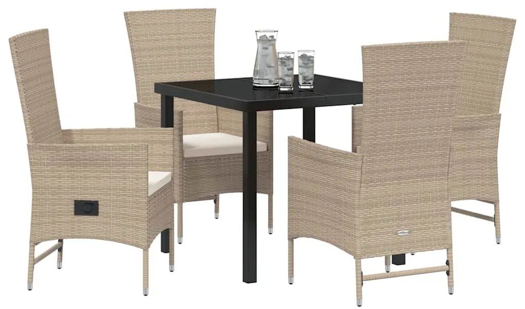 vidaXL Σέτ φαγητού για κήπο με μαξιλάρι 5 pcs Μπεζ συνθετικό ρατάν