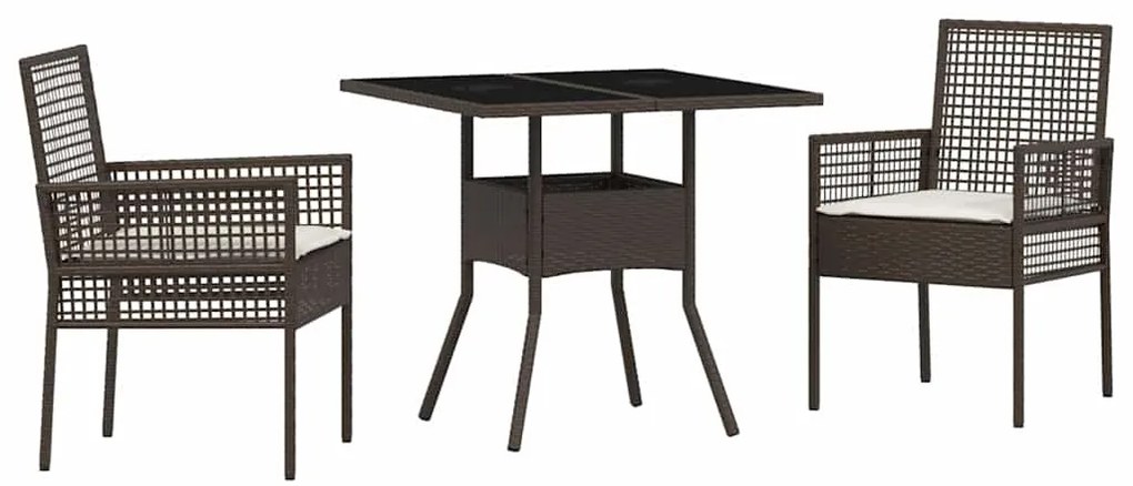 vidaXL Σέτ φαγητού για κήπο 3 pcs Καφέ Πολυ ράταν