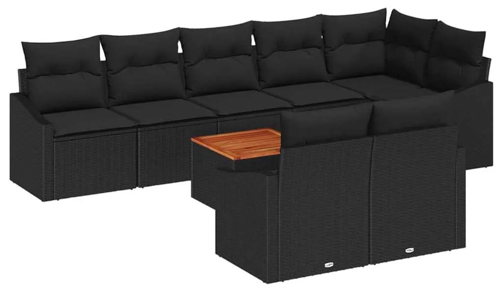 vidaXL Σετ Καναπέ Κήπου με μαξιλάρι 9 pcs Μαύρο Πολυ ράταν
