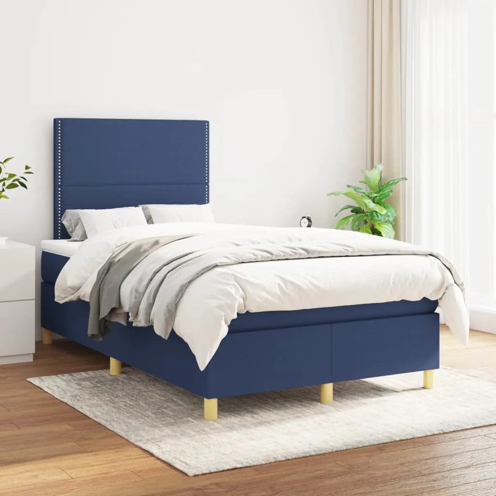 vidaXL Κρεβάτι Boxspring με Στρώμα Μπλε 120x190 εκ. Υφασμάτινο