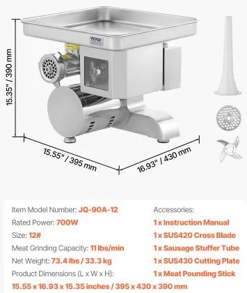 VEVOR Commercial Electric Meat Grinder Slicer 11 Lbs/Min Sausage Stuffer Maker