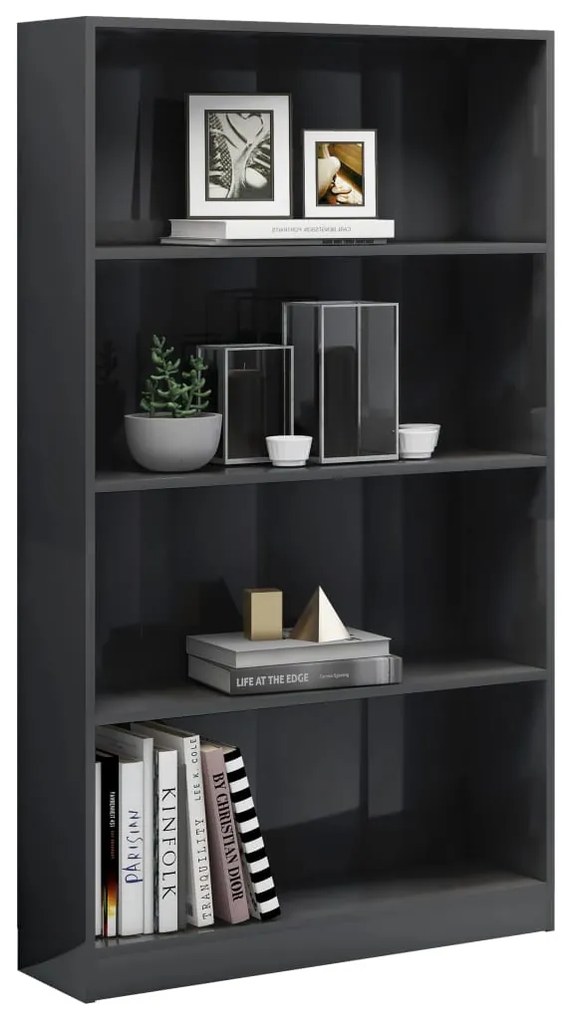 vidaXL Βιβλιοθήκη με 4 Ράφια Γυαλιστερό Γκρι 80x24x142 εκ. Μοριοσανίδα