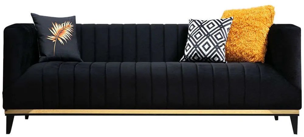 Καναπές Τριθέσιος Bellino 560ARE1344 222x89x75cm Black-Gold