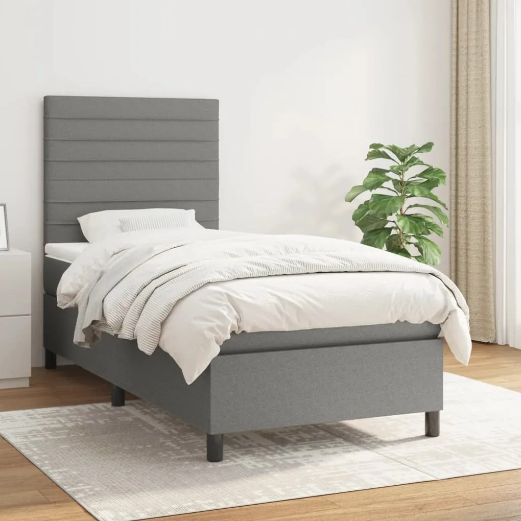 vidaXL Κρεβάτι Boxspring με Στρώμα Σκούρο Γκρι 90x190 εκ. Υφασμάτινο