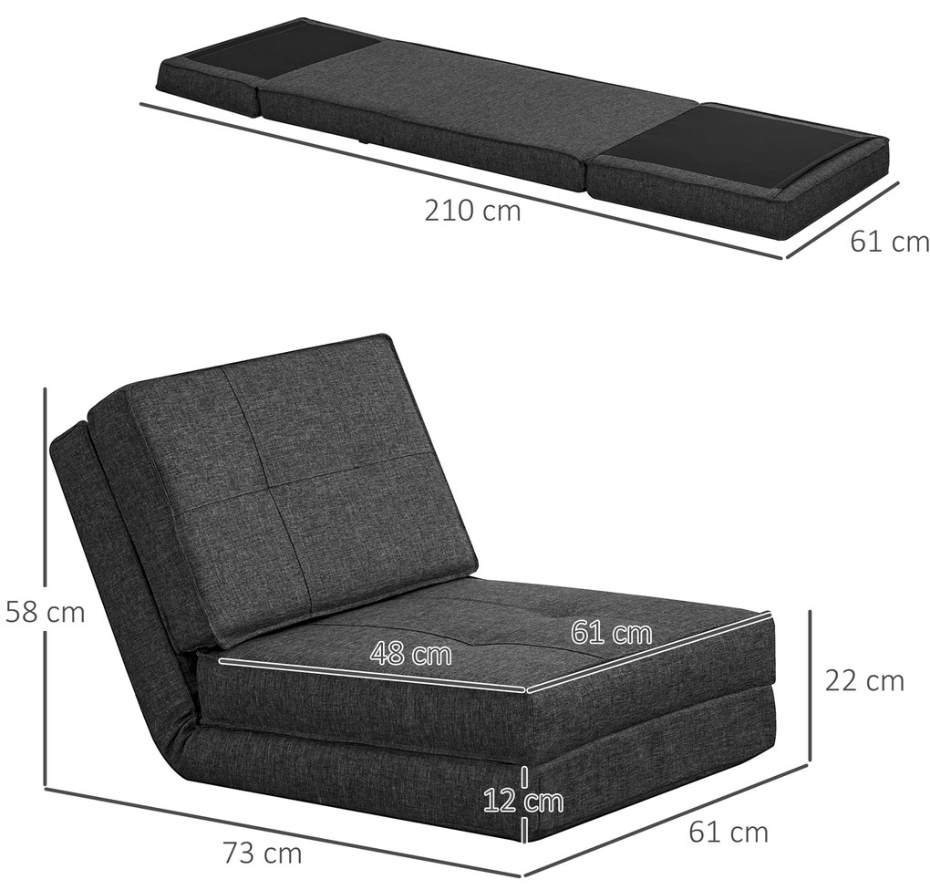 HOMCOM Πολυθρόνα δαπέδου, ρυθμιζόμενη αναδιπλούμενη πολυθρόνα, 61 x 73 x 58 cm, Σκούρο γκρι