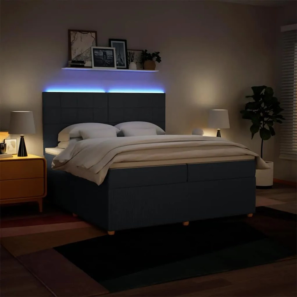 vidaXL Κρεβάτι Boxspring με Στρώμα Μπλε 200x200 εκ. Υφασμάτινο