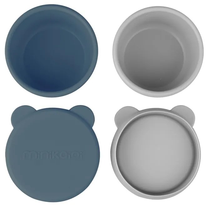 MinikOiOi Mini Bites Μπωλ Σιλικόνης με καπάκι 2τμχ Blue/Grey