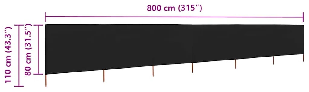 vidaXL Προστατευτικό Αέρα με 6 Πάνελ Μαύρο 800 x 80 εκ. Υφασμάτινο