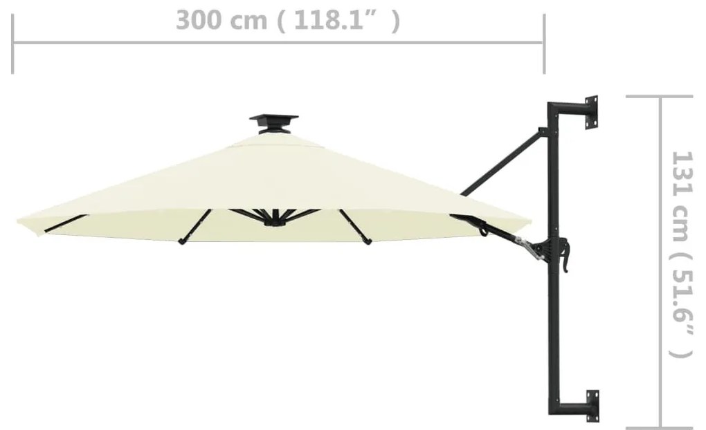 Ομπρέλα Κήπου Επιτοίχια με LED Χρ. της Άμμου 300 εκ. - Κρεμ