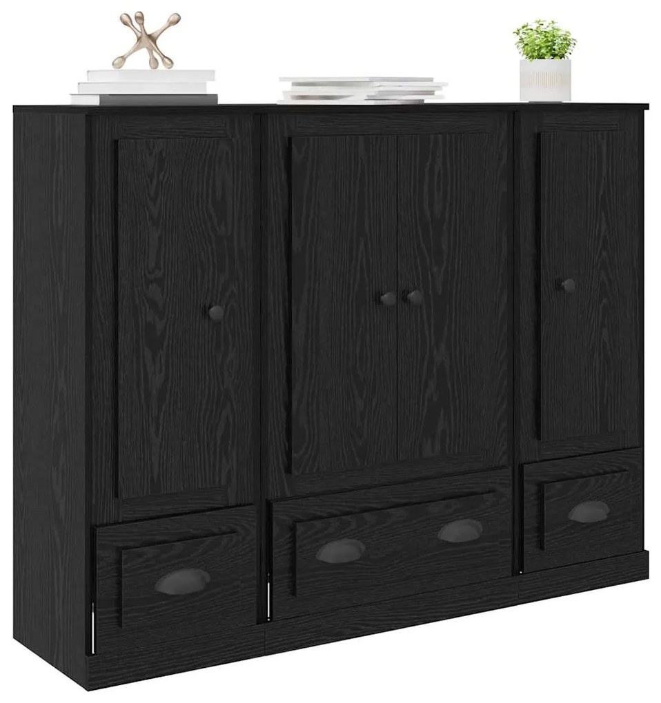 vidaXL Highboard με συρτάρι 3 pcs Μαύρη Οξυά Επεξεργασμένο ξύλο