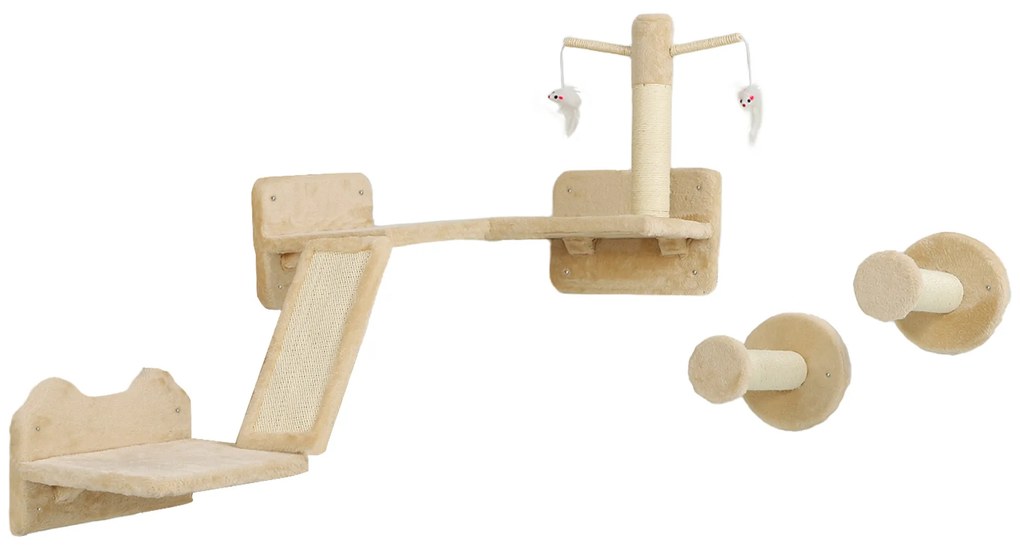 Σετ αναρρίχησης για γάτες PawHut με στύλους ξυσίματος, πλατφόρμες άλματος και μπάλες παιχνιδιού, για αναρρίχηση και ξεκούραση, Μπεζ