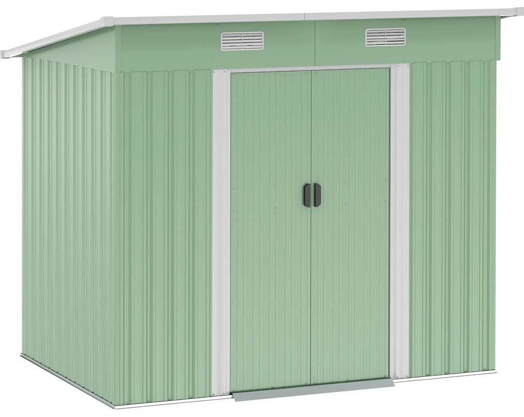 Outsunny Αποθηκευτικός Χώρος Κήπου Μεταλλικός 2,3 m² 207 x 130 x 182 cm Αποθήκη Εργαλείων με Επικλινή Στέγη, Παράθυρο, Βάση Δαπέδου, Πράσινο