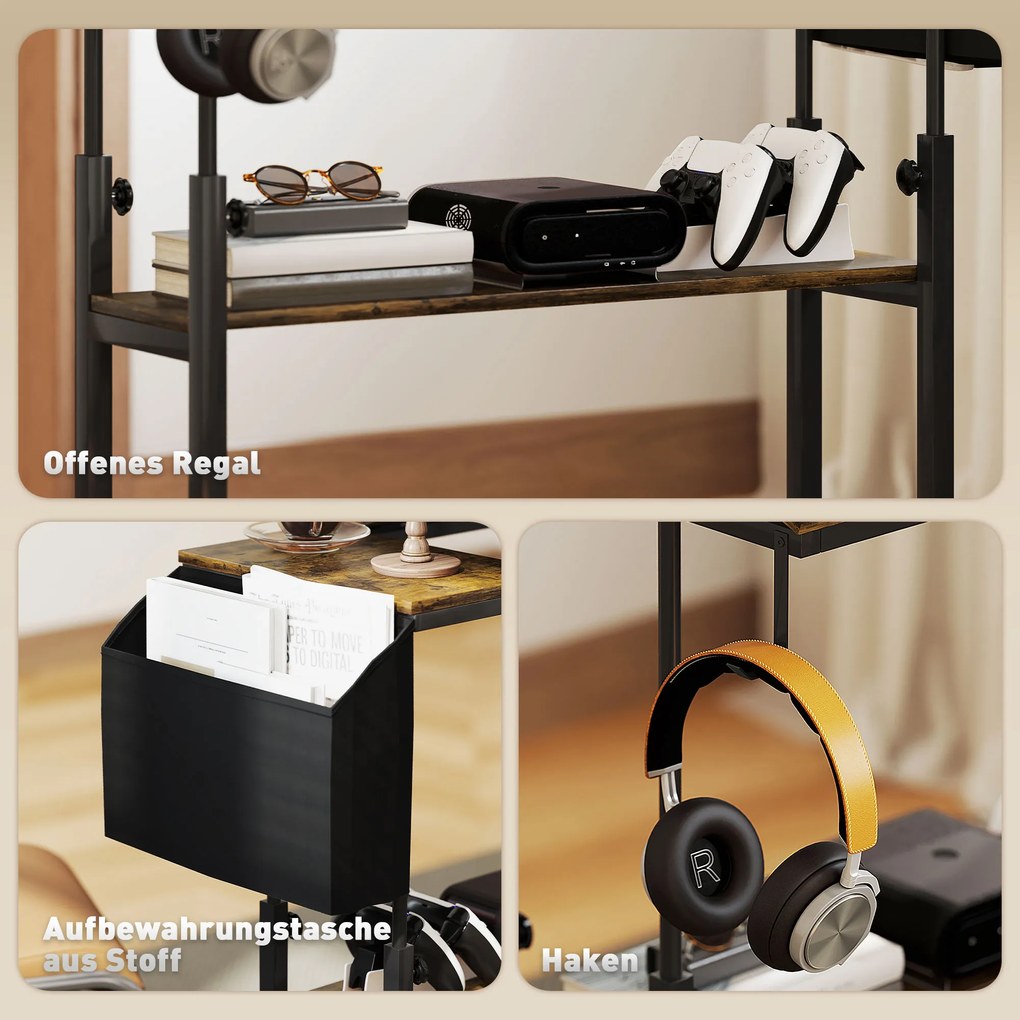 HOMCOM Ρυθμιζόμενο ύψος γραφείο με κλίση επιφάνειας εργασίας, τροχούς, ράφι αποθήκευσης, για γραφή, ανάγνωση, σχέδιο, καφέ