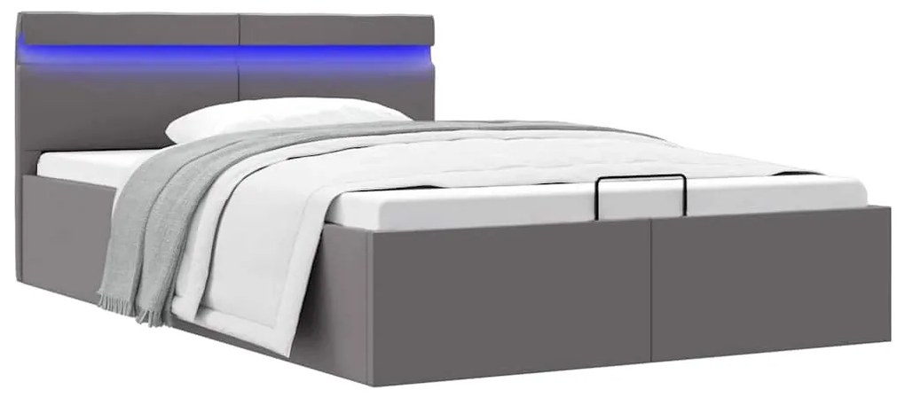 Πλαίσιο Κρεβατιού Αποθ. Χώρο/LED Γκρι 140x200 εκ. Δερματίνη