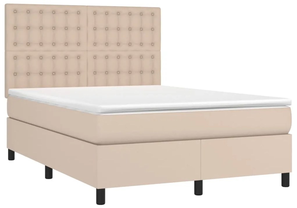 vidaXL Κρεβάτι Boxspring με Στρώμα Καπουτσίνο 140x190εκ.από Συνθ.Δέρμα