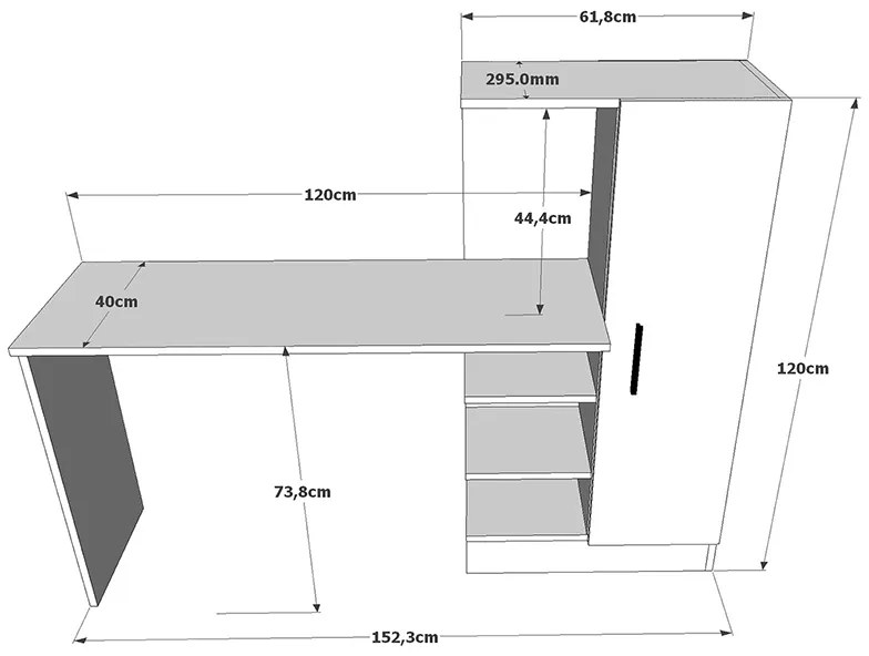 Γραφείο-ραφιέρα Kary pakoworld λευκό-oak 152,5x40x120εκ - 176-000020