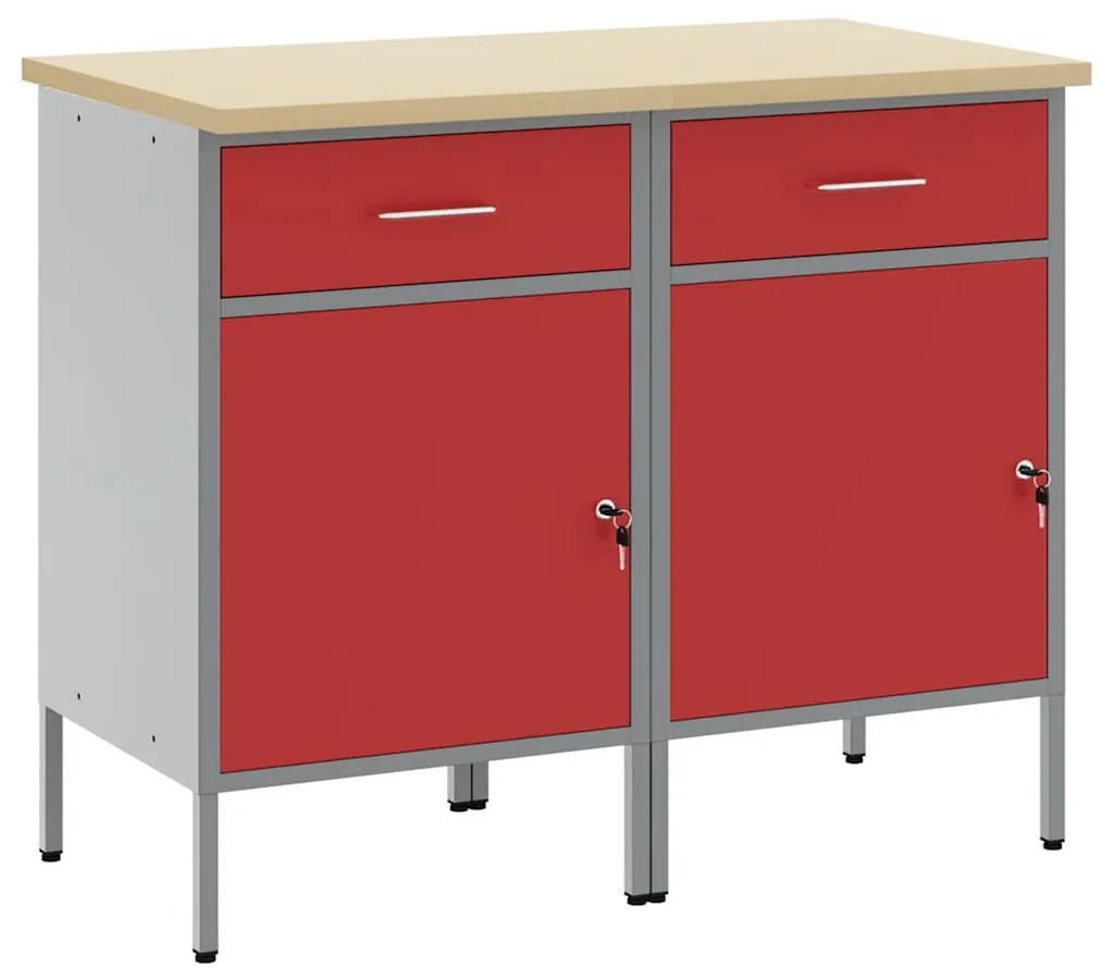 vidaXL Ντουλάπα Εργασίας 2 pcs Κόκκινο και Γκρίζο 100 x 55 x 85 εκ.