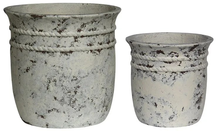 WOODWELL Ε6315,SFLOWER POT-15 Set 2 τεμαχίων, Cement Απόχρωση Antique White Φ35x34cm - Φ47x46 cm Ε6315,S