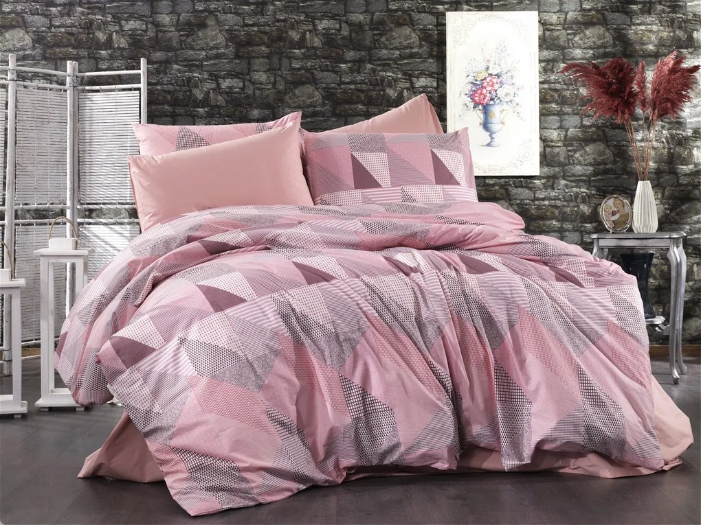 DIMcol ΣΕΝΤΟΝΙΑ ΕΜΠΡΙΜΕ ΣΕΤ 4 τεμ ΕΝΗΛ Flannel Cotton 100% 220Χ240 Geometrical 331 Pink-Salmon 1935355541633168