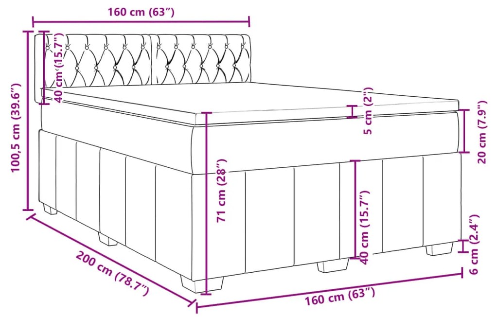 Κρεβάτι Boxspring με Στρώμα Κρεμ 160x200 εκ. Υφασμάτινο - Κρεμ