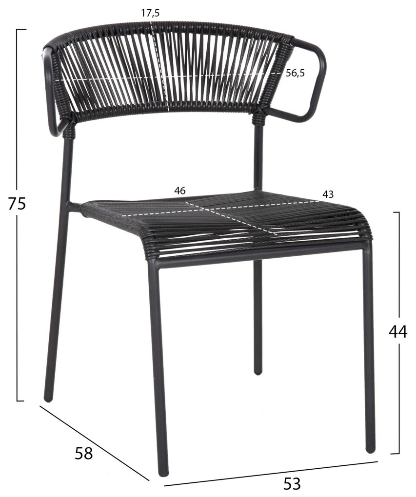 Καρέκλα SUKI C6053.02 με Μέταλλο και Συνθετικό Rattan Μαύρο 54x62x80Υεκ 54x62x80 εκ.