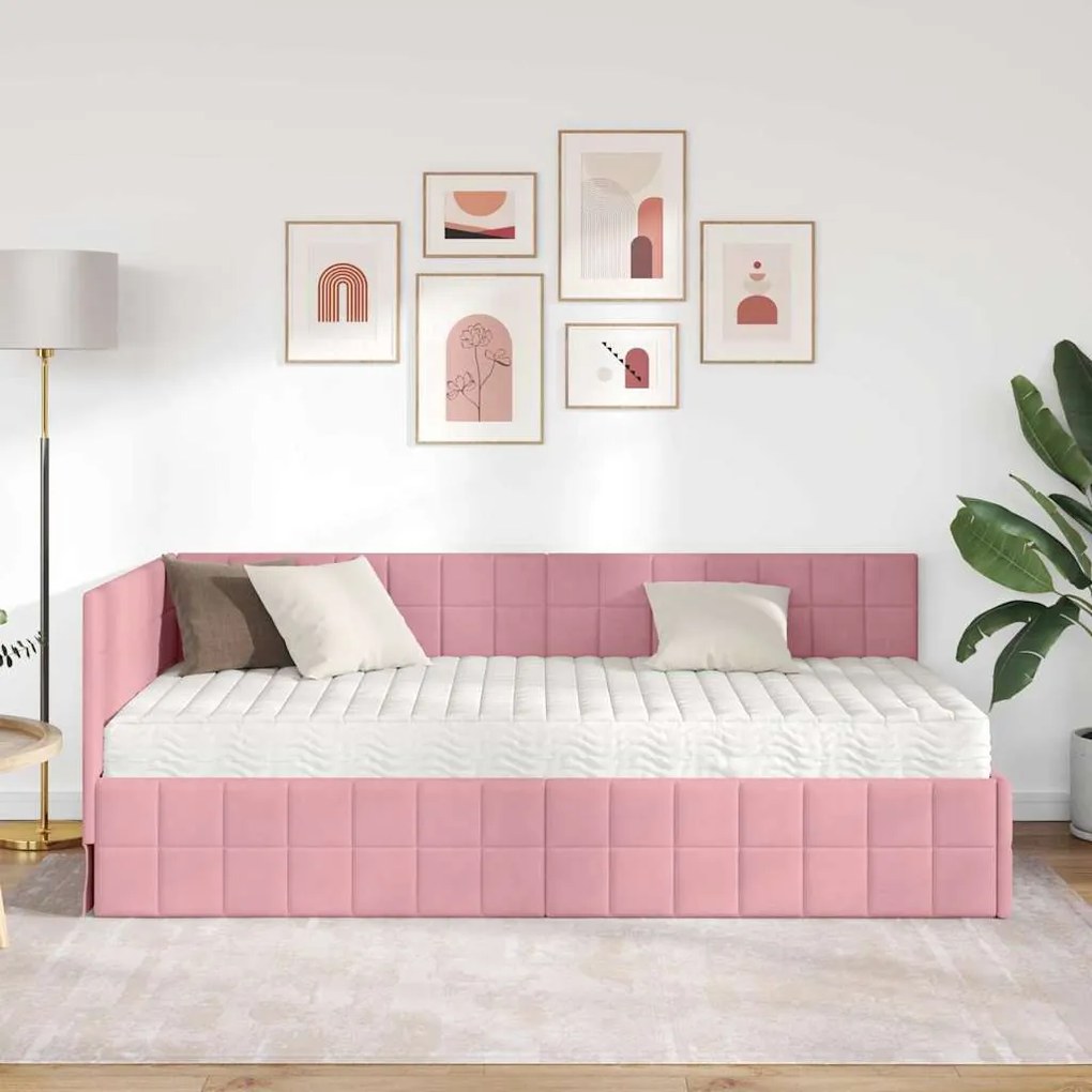 vidaXL Κρεβάτι γωνίας με στρώμα με κεφαλάρι 2 pcs Γκρι Βελούδο