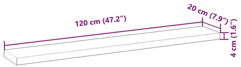 Ράφι Κρεμαστό 120x20x4 εκ. Ακατέργαστο Μασίφ Ξύλο Ακακίας - Καφέ