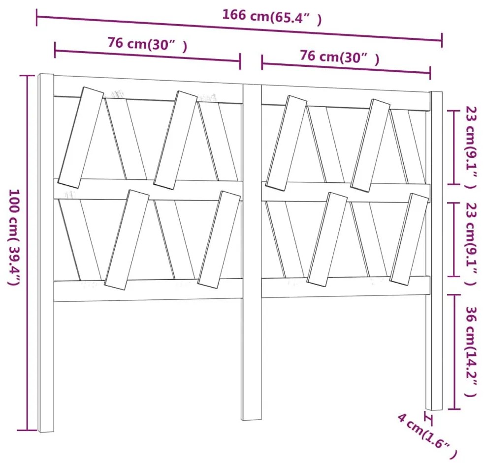 Κεφαλάρι Κρεβατιού Μαύρο 166 x 4 x 100 εκ. Μασίφ Ξύλο Πεύκου - Μαύρο