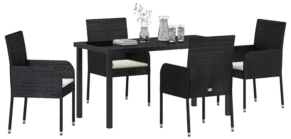 vidaXL Σέτ φαγητού για κήπο με μαξιλάρι 5 pcs Μαύρο συνθετικό ρατάν