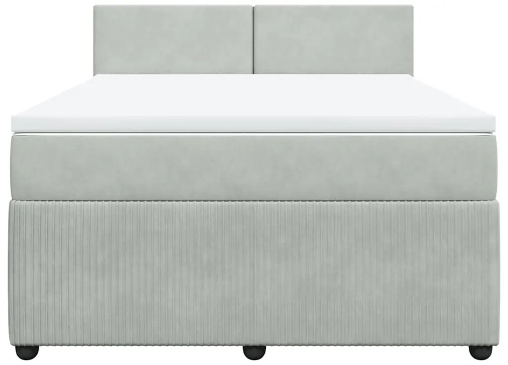 vidaXL Κρεβάτι Boxspring με Στρώμα Ανοιχτό Γκρι 160x200 εκ. Βελούδινο