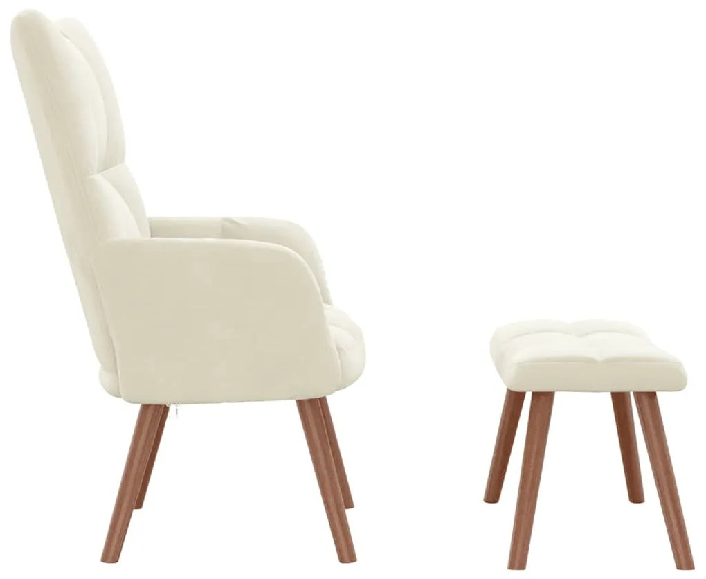 vidaXL Πολυθρόνα Relax Λευκό Κρεμ Βελούδινη με Σκαμπό