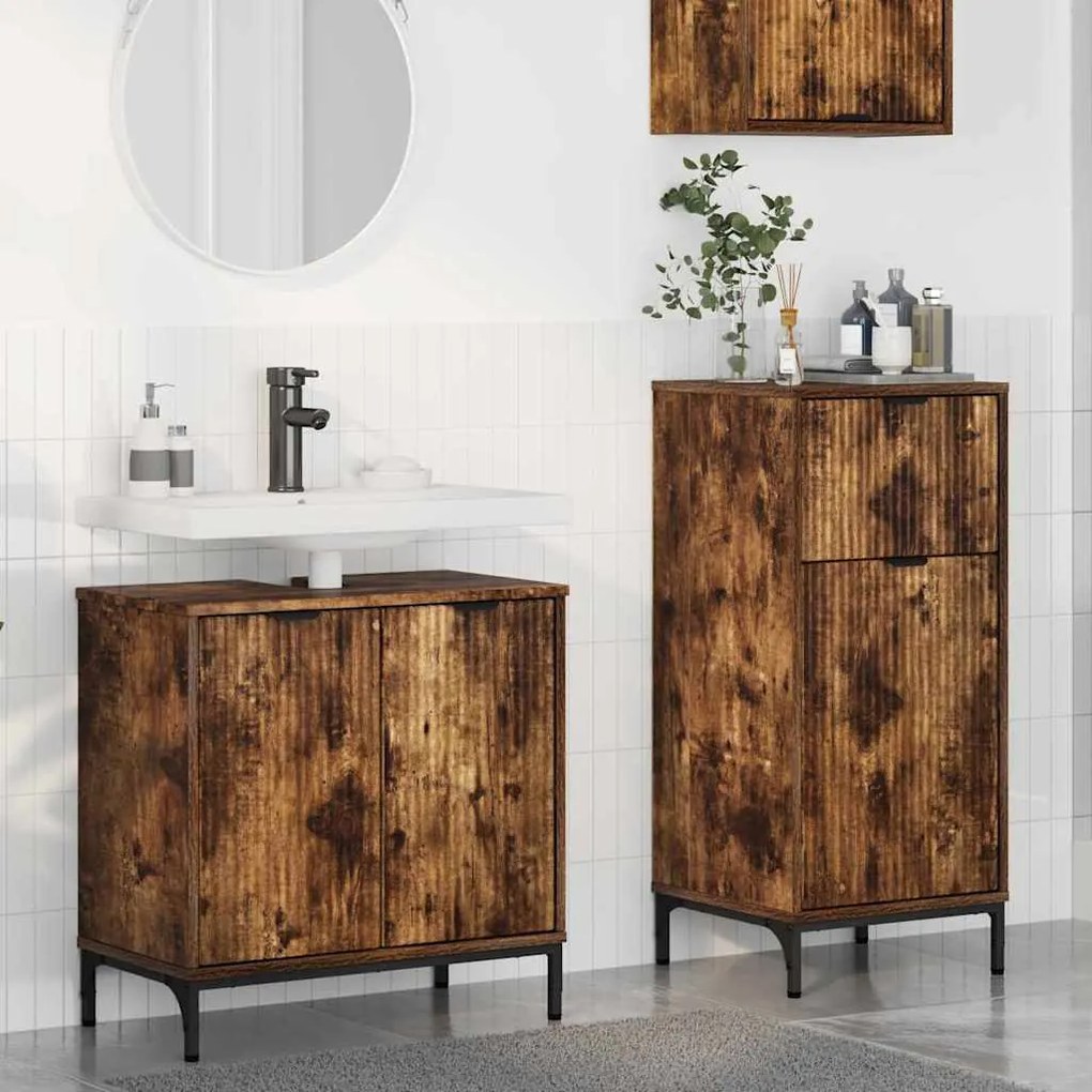 vidaXL Σετ Επίπλων Μπάνιου Καρό 2 pcs Καπνιστή δρυς 39.5 x 36 x 88 εκ