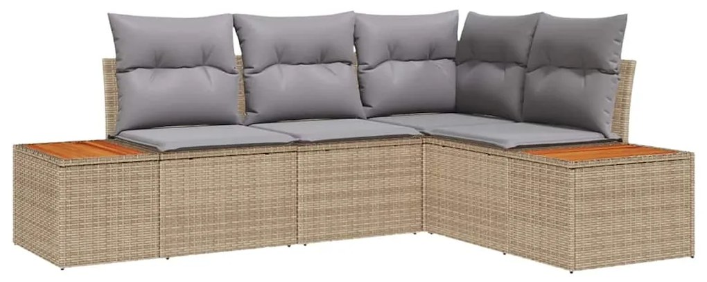 vidaXL Σετ Καναπέ Κήπου με μαξιλάρι 4 pcs Μπεζ Πολυ ράταν