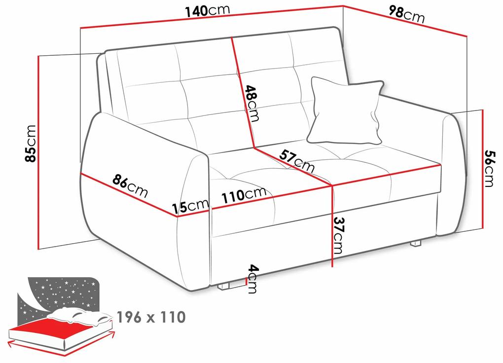 Καναπές κρεβάτι Columbus 212, Αποθηκευτικός χώρος, 85x140x98cm, 57 kg, Πόδια: Μέταλλο | Epipla1.gr