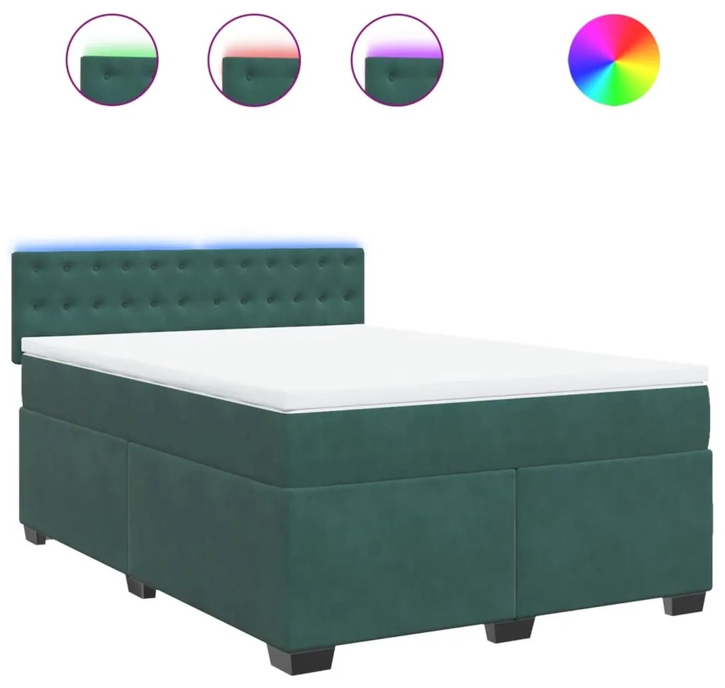 vidaXL Κρεβάτι Boxspring με Στρώμα Σκούρο Πράσινο 140x190εκ. Βελούδινο