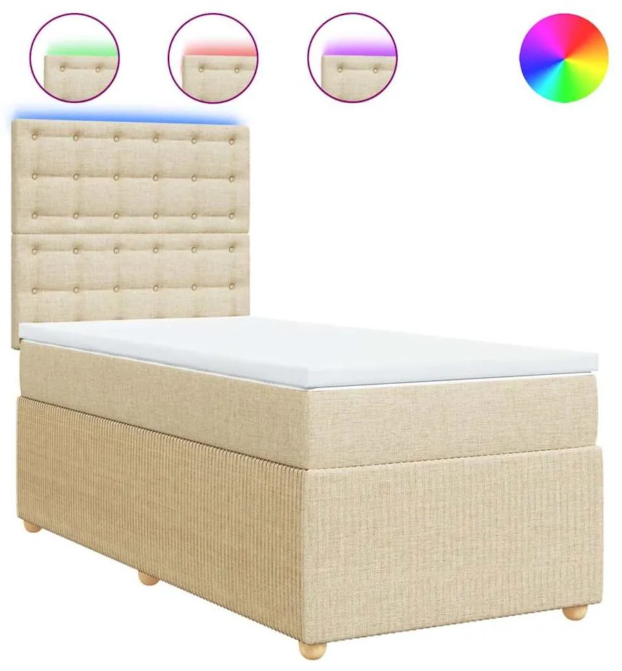vidaXL Κρεβάτι Boxspring με Στρώμα Κρεμ 90x200 εκ.Υφασμάτινο