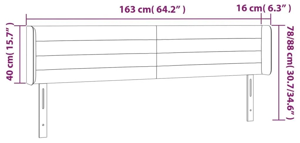 Κεφαλάρι με Πτερύγια Ανοιχτό Γκρι 163x16x78/88 εκ. Βελούδινο - Γκρι
