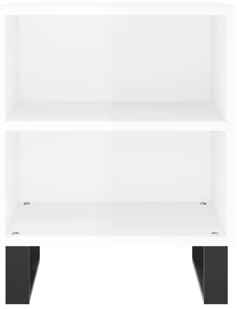 Κομοδίνο Γυαλ. Λευκό 40 x 30 x 50 εκ. από Επεξεργασμένο Ξύλο - Λευκό
