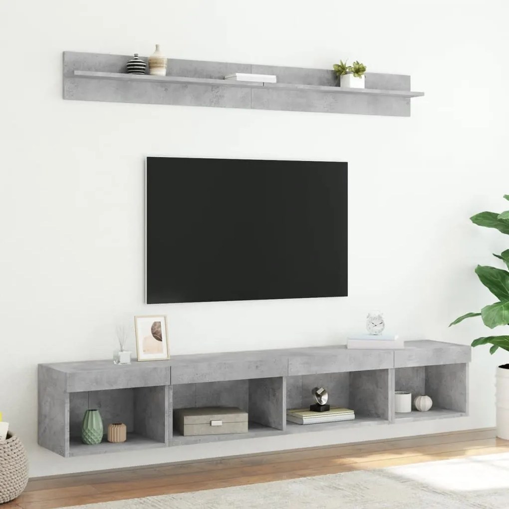vidaXL Έπιπλα Τοίχου Τηλεόρασης 5 τεμ. LED Γκρι Σκυρ. από Επεξ. Ξύλο