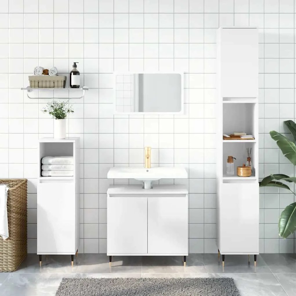 vidaXL Ντουλάπι Μπάνιου Γυαλ. Λευκό 58 x 33 x 60 εκ. από Επεξεργ. Ξύλο