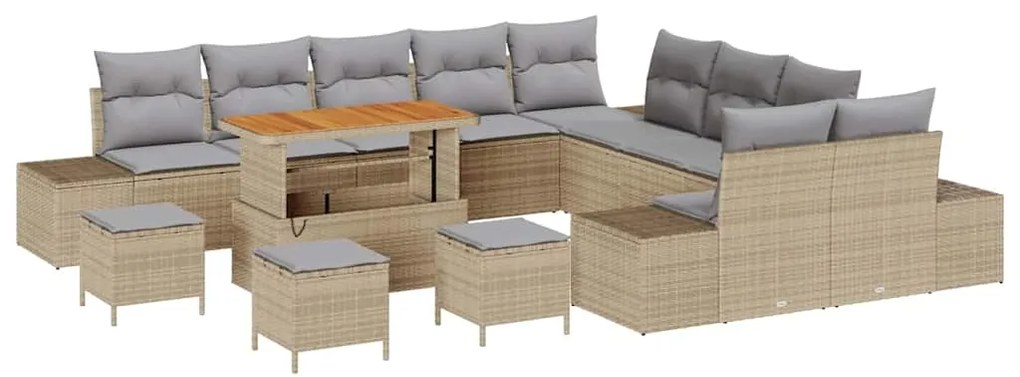 vidaXL Σετ Καναπέ Κήπου με μαξιλάρι 14 pcs Μπεζ Πολυ ράταν