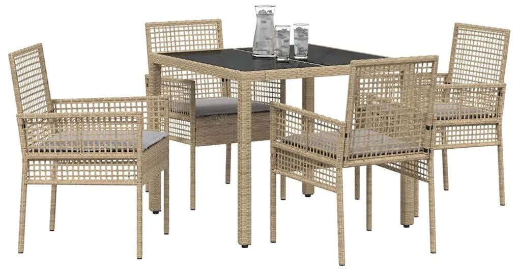 vidaXL Σέτ φαγητού για κήπο 5 pcs Μπεζ Πολυ ράταν