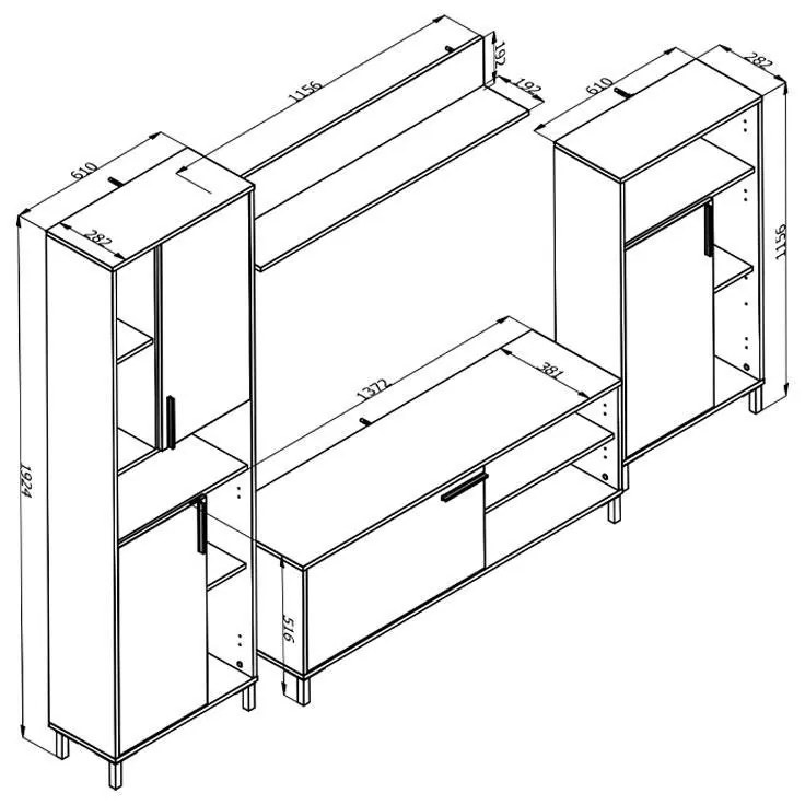 Κέντρο Ψυχαγωγίας - Σύνθεση Cantal Artisan Oak - Λευκή Λάκα 279x38x192 εκ.