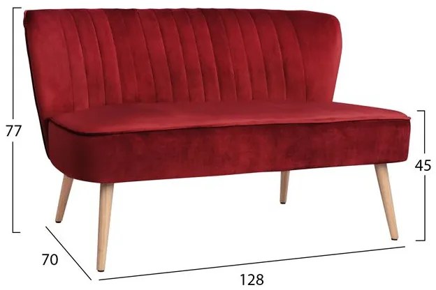 ΚΑΝΑΠΕΣ ANDY 2ΘΕΣΙΟΣ ΚΟΚΚΙΝΟ ΒΕΛΟΥΔΟ HM8401.06 128x70x77Υ εκ.