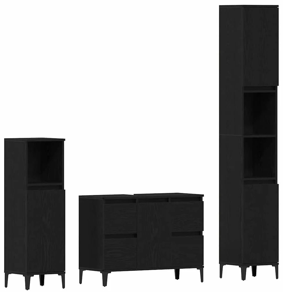 vidaXL Σετ Επίπλων Μπάνιου με συρτάρι 3 pcs Μαύρο 30 x 30 x 180 cm